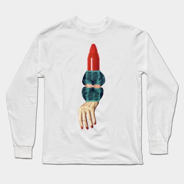 Red Lipstick Monster Long Sleeve T-Shirt by Luca Mainini